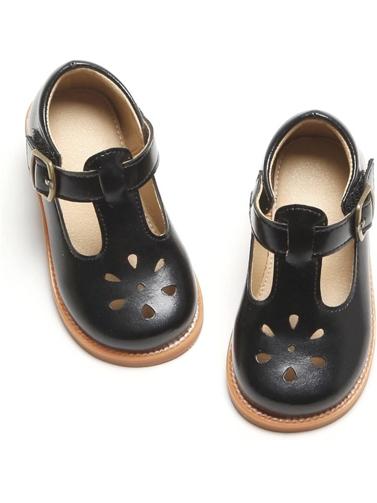 Felix & Flora Other - Girls Black T-Strap Floral Cutout Dress Shoes